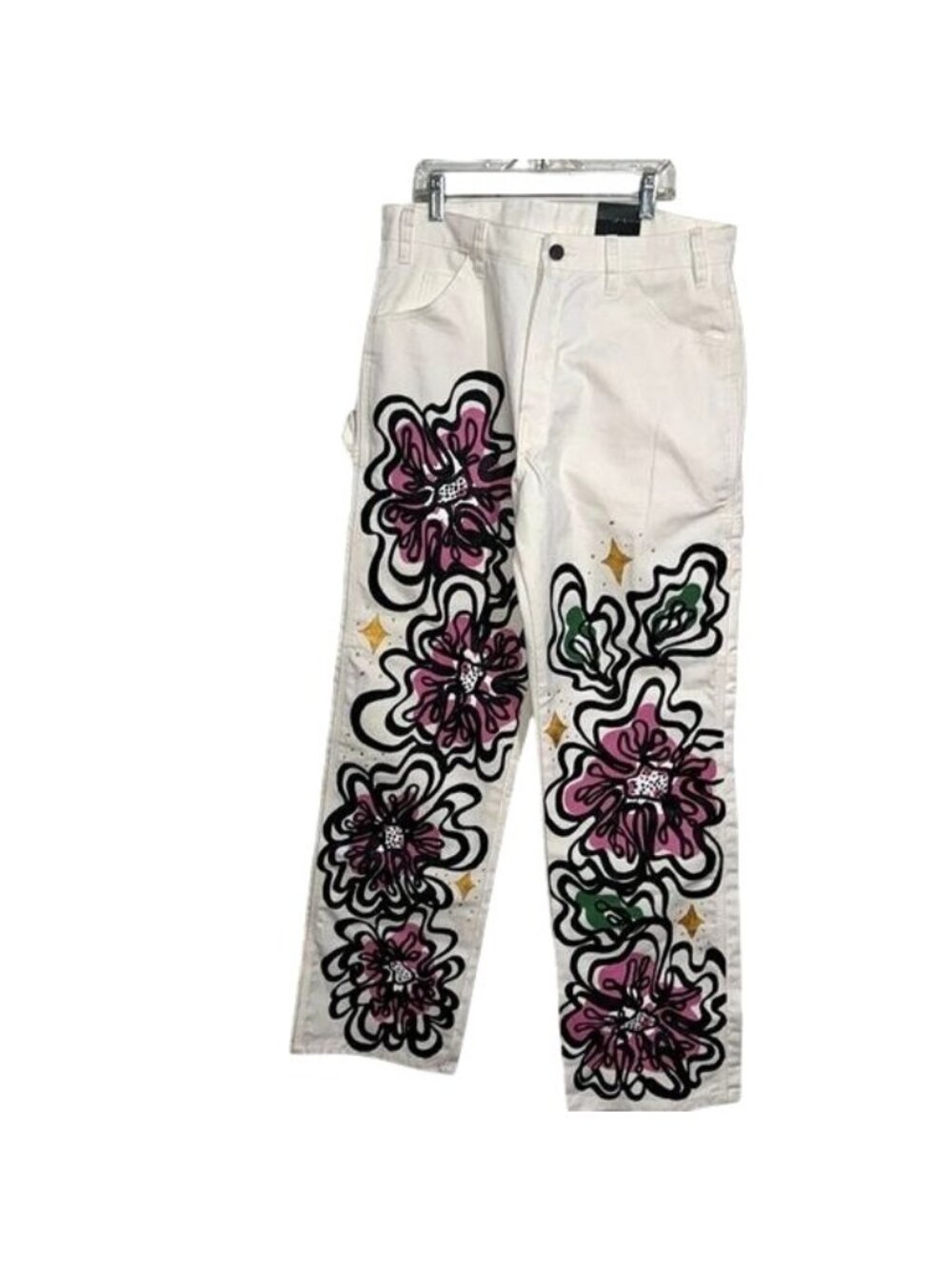 Dickies Mens 32X32 White Cotton Pants With Floral & Abstract Design